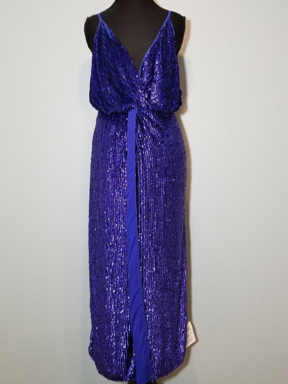 Asos Blue Sequin Maxi Dress Spaghetti Strap Size 6 Slit Prom HOCO Formal NWT